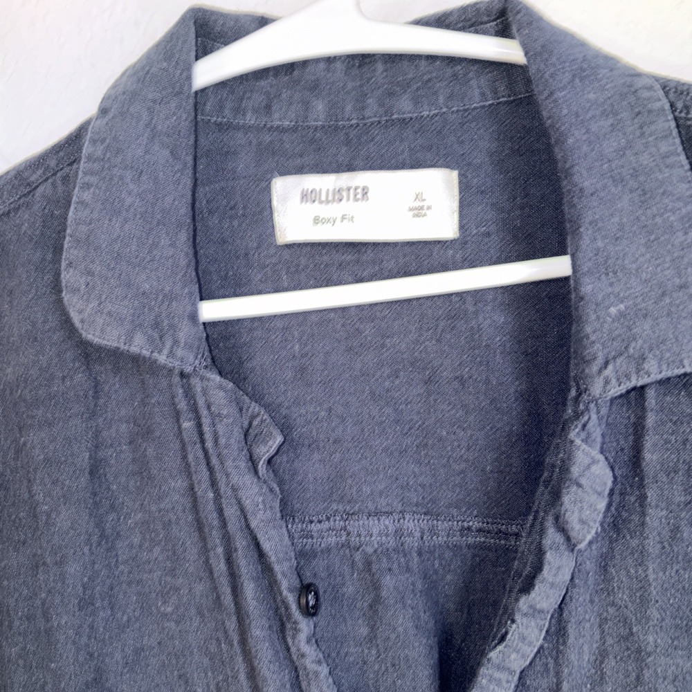 Hollister Boxy Fit Linen Blend Black Fade Button Down Cropped Shirt Size XL - Picture 2 of 4